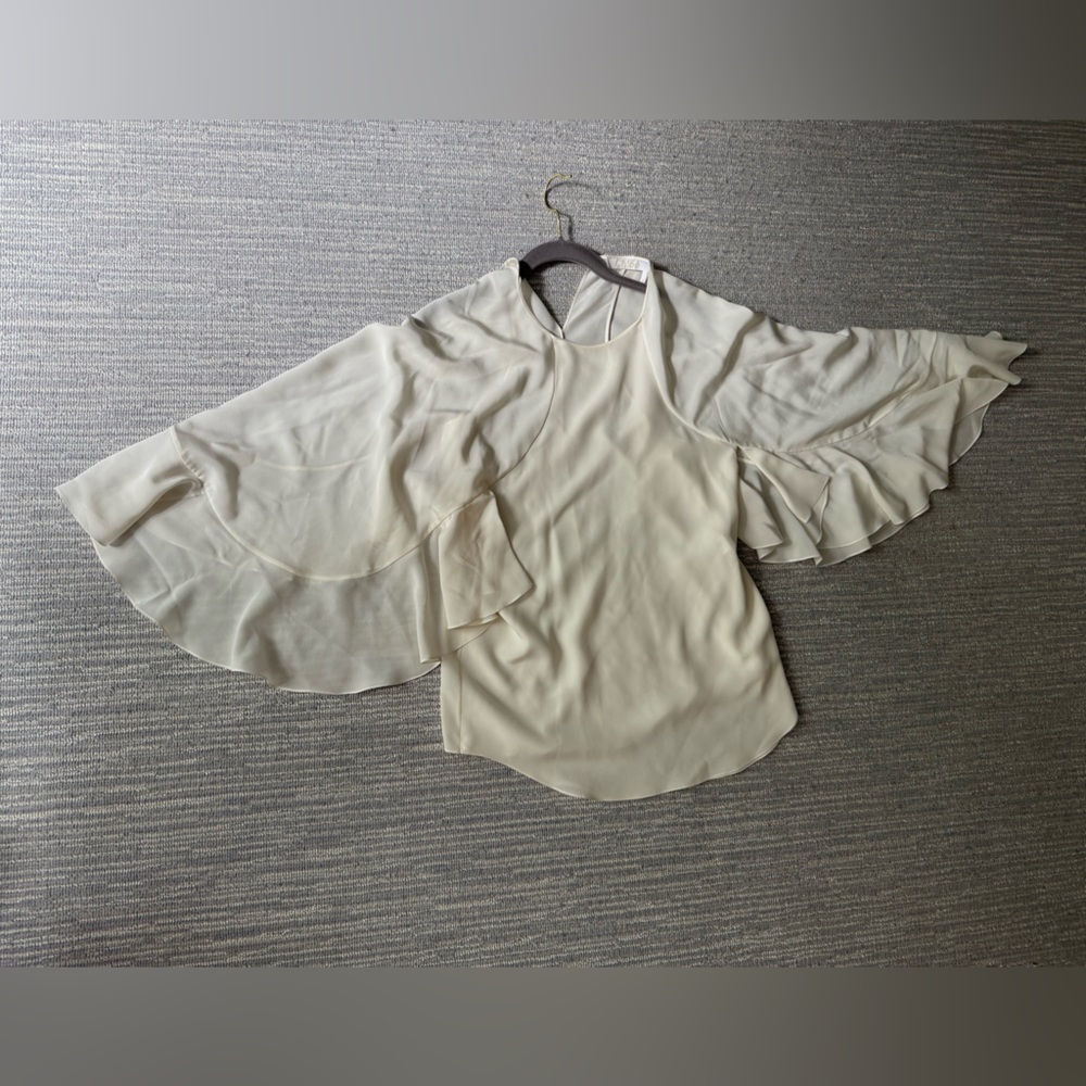 Chloe Elegant 100% Silk Cream Cape Sleeve Blouse - Picture 3 of 9